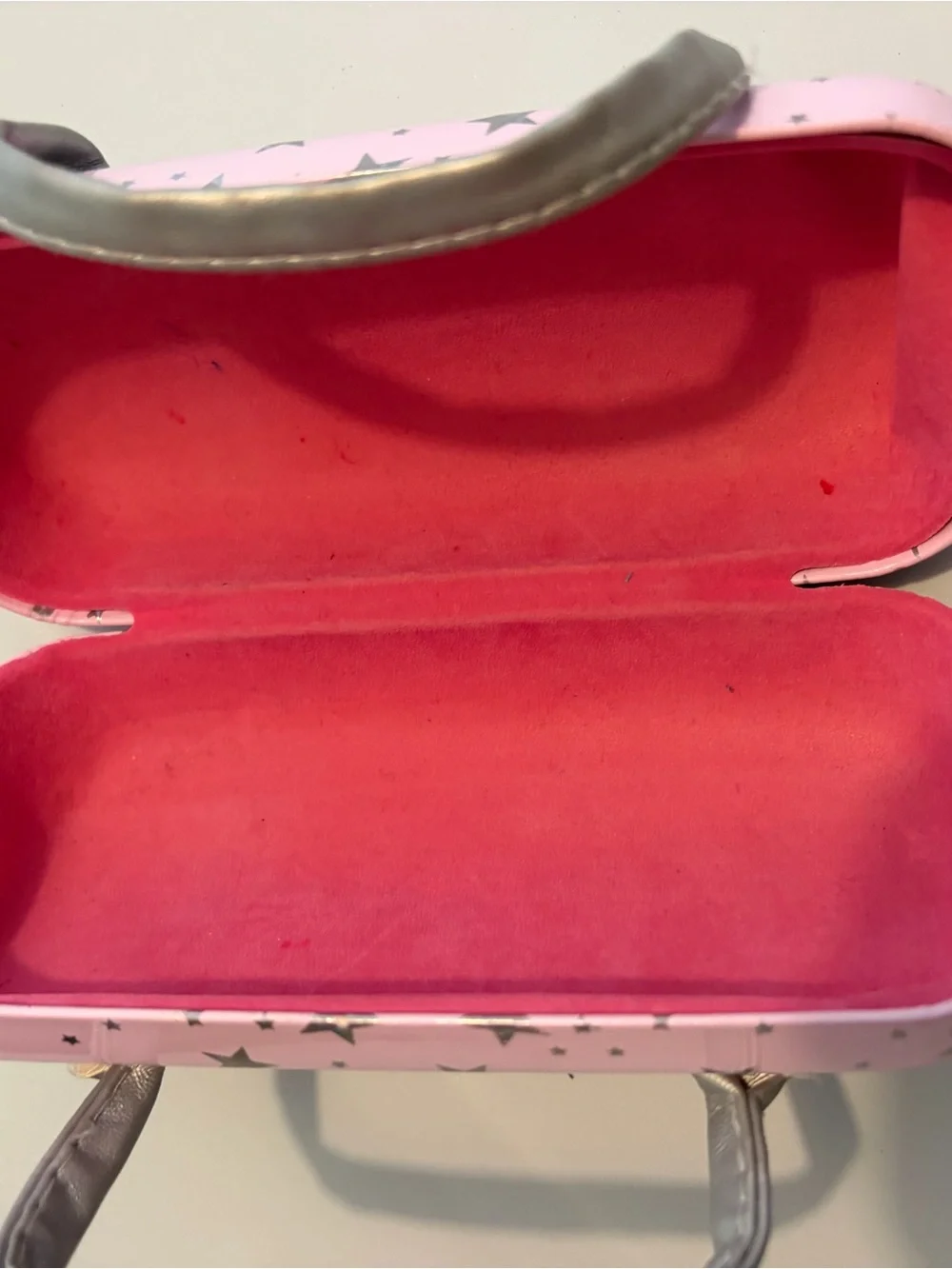 Pink Star Print Sunglasses Case with Silver Handle glasses